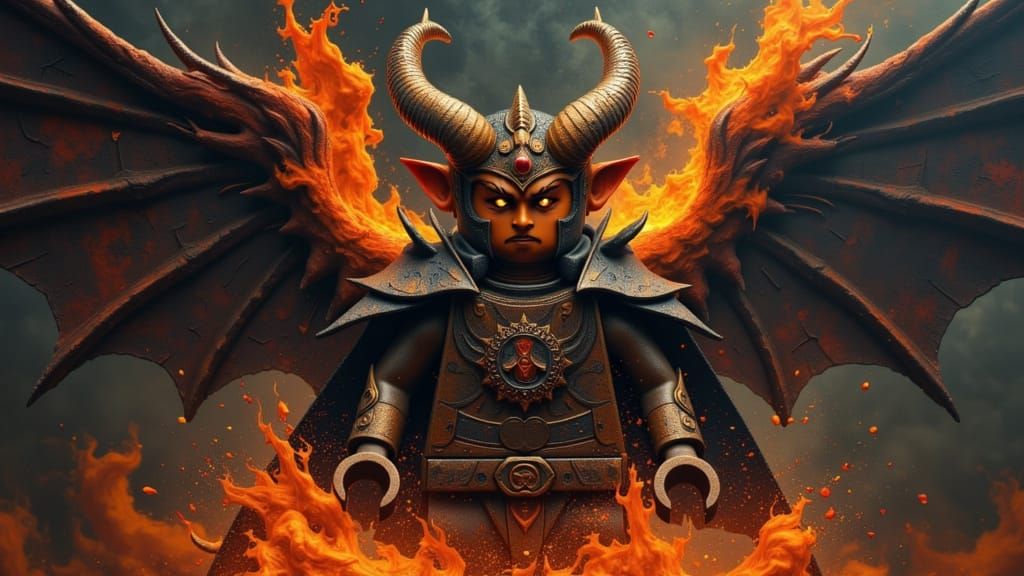 Lego Tiefling with Wings in Oil Paint Style