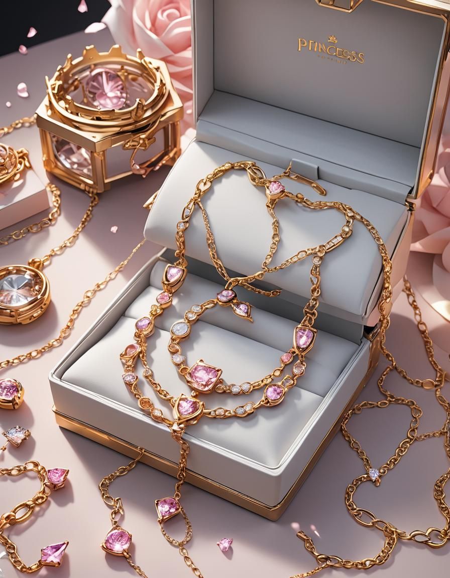 Anime Style Jewelry Box with Pink and Gold