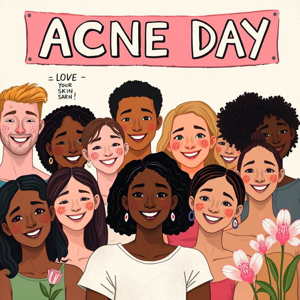 Diverse Group Celebrates "Acne Day" with Self-Love