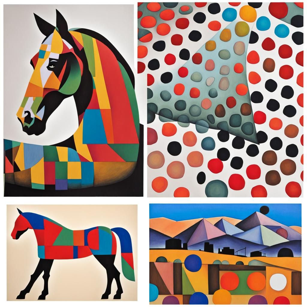 Polka Dot Horse with Glyph and Cubist Landscape