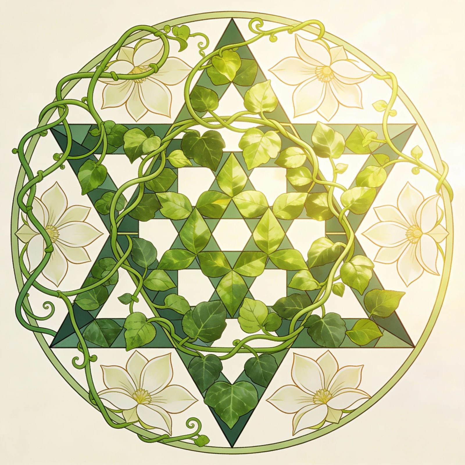 Botanical Geometric Composition in Circular Frame