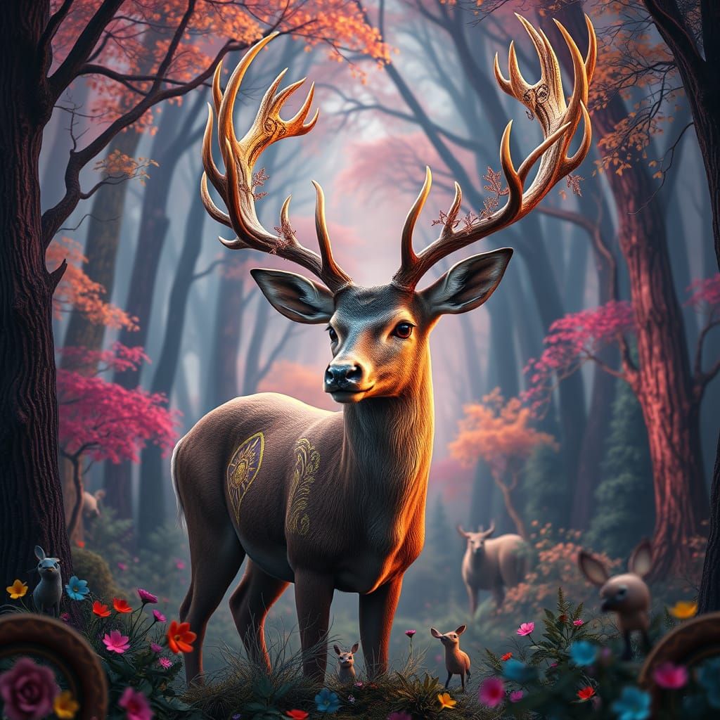 Mystic Deer in Whimsical Forest: Fantasy Concept Art