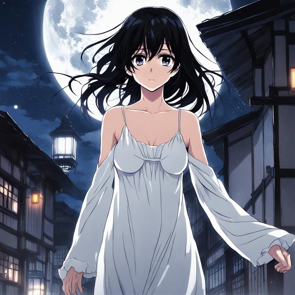 Hypnotized Woman Sleepwalking at Night: Anime Style