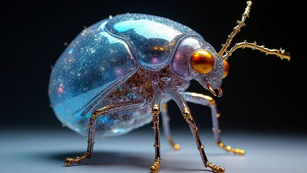 Crystal Bug-Brain Sculpture with Starry Textures
