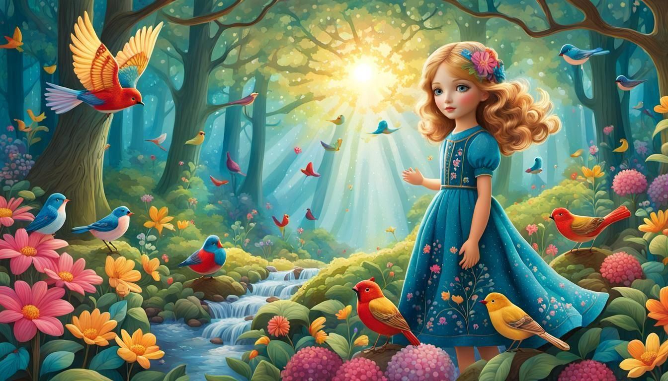 Whimsical Forest Doll in Vibrant Light