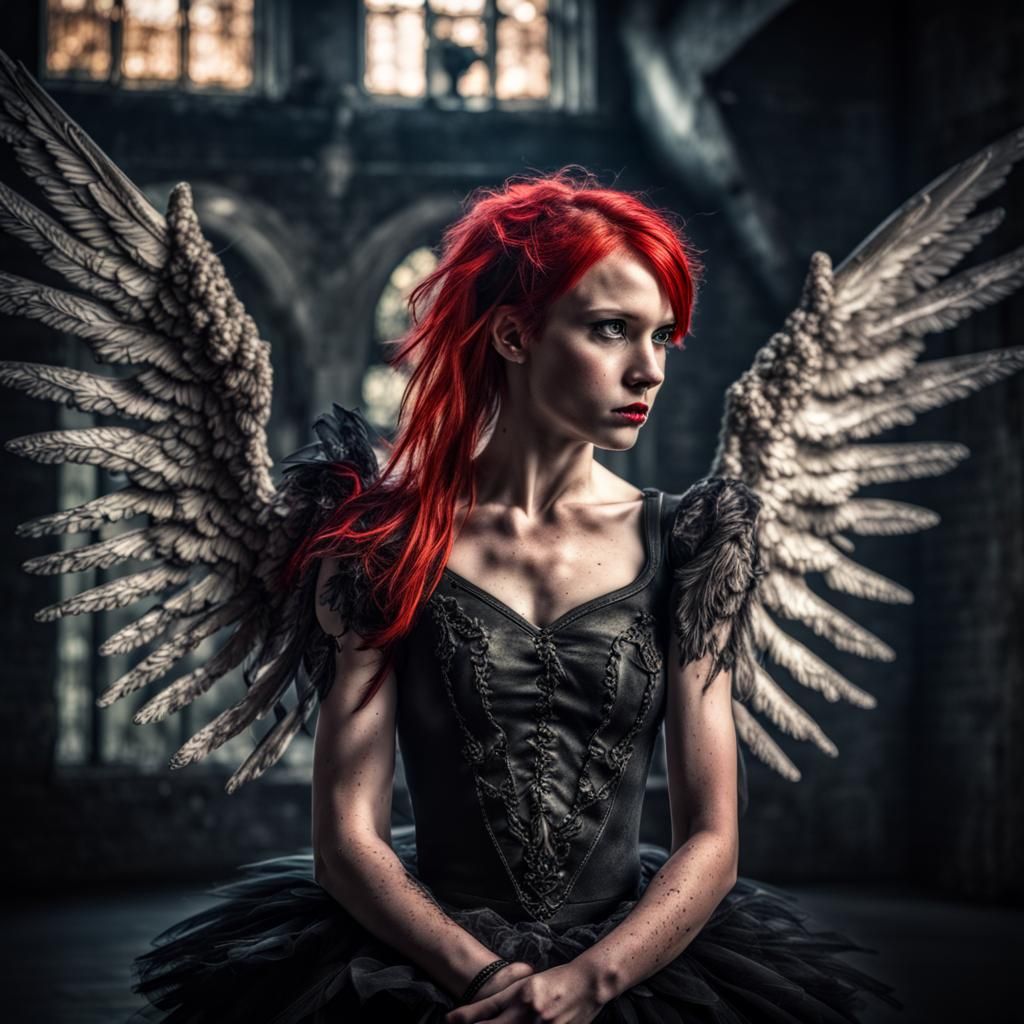 Hyperrealistic Goth Punk Ballerina with Angel Wings
