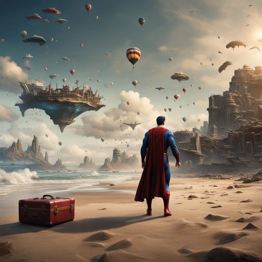 Superman Relaxing on a Beach, Fantasy Concept Art