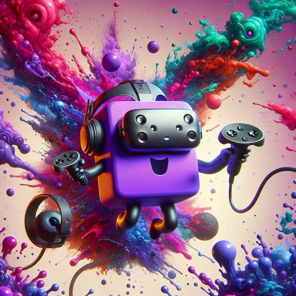 Hyperrealistic Purple Character in VR, Matte Painting