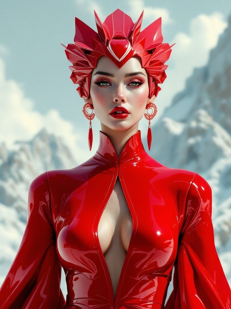 Ethereal Futuristic Pop Artist in Red Regalia