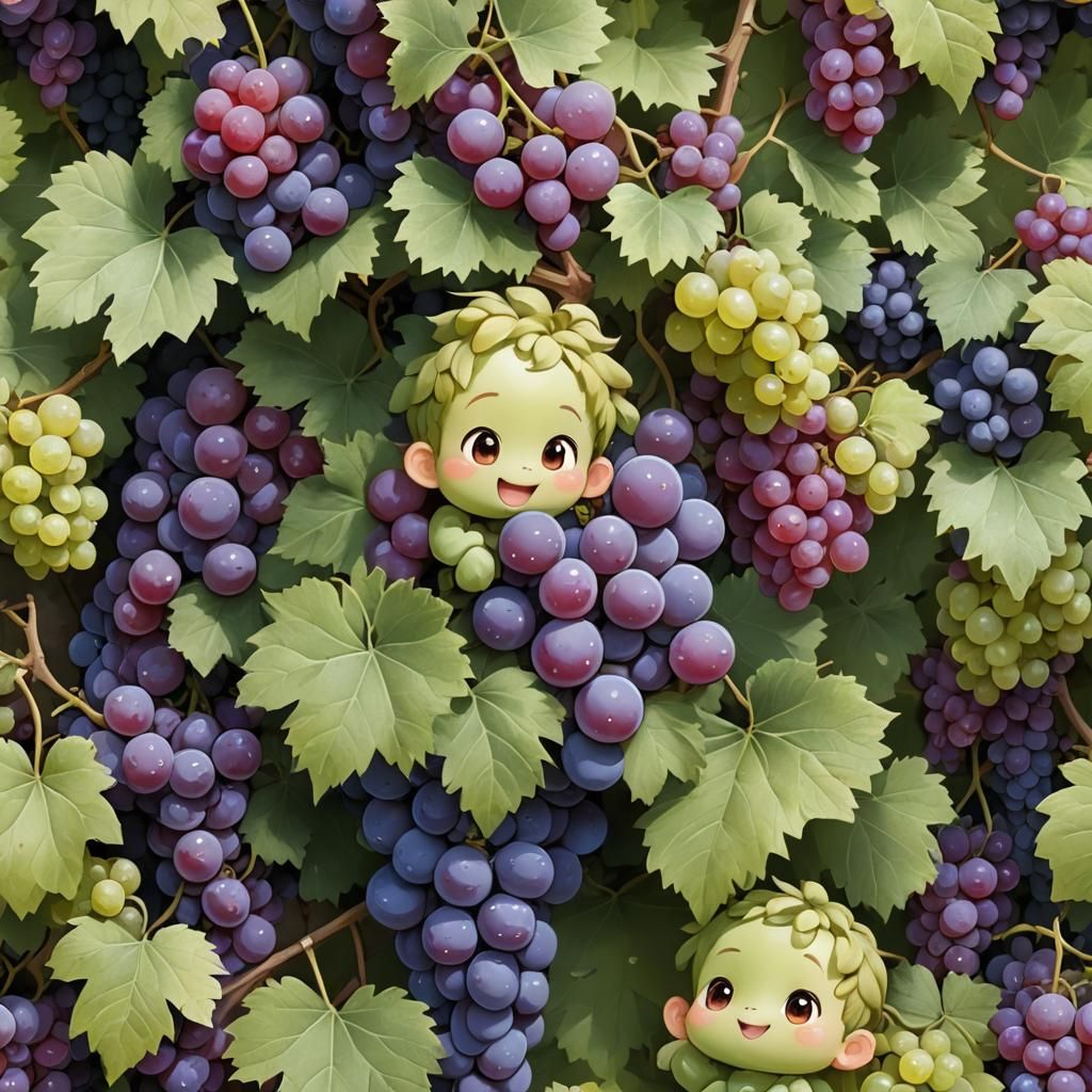 Chibi Grapes in Vineyard Close-Up
