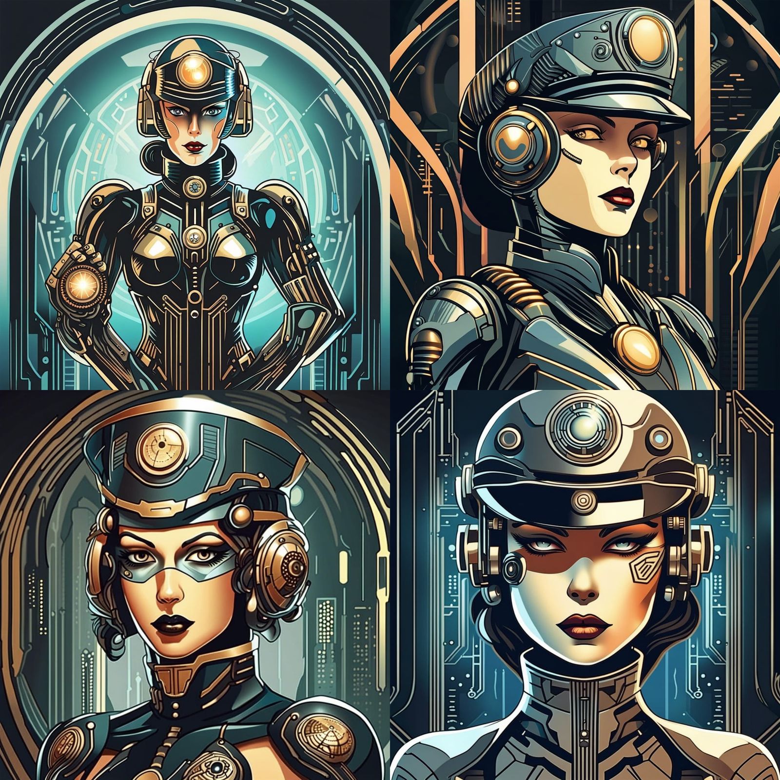 Art Deco Sci-Fi Cyborg Cop with Human Face
