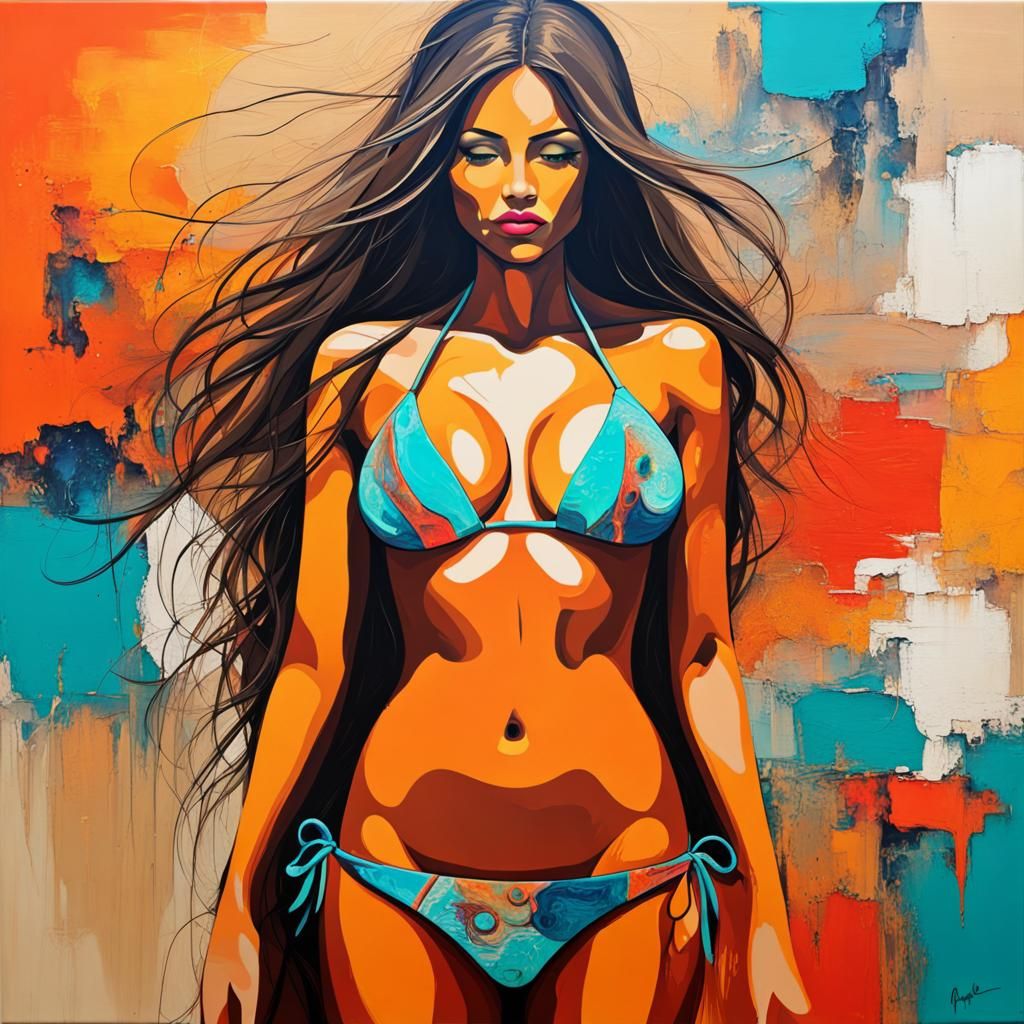 Abstract Bikini Goddess Art in Complementary Colors