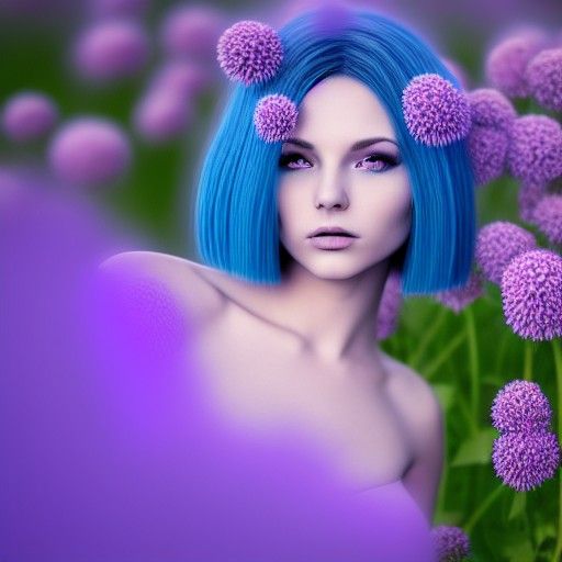 Stunningly Beautiful Blue Alien in a Flower Field