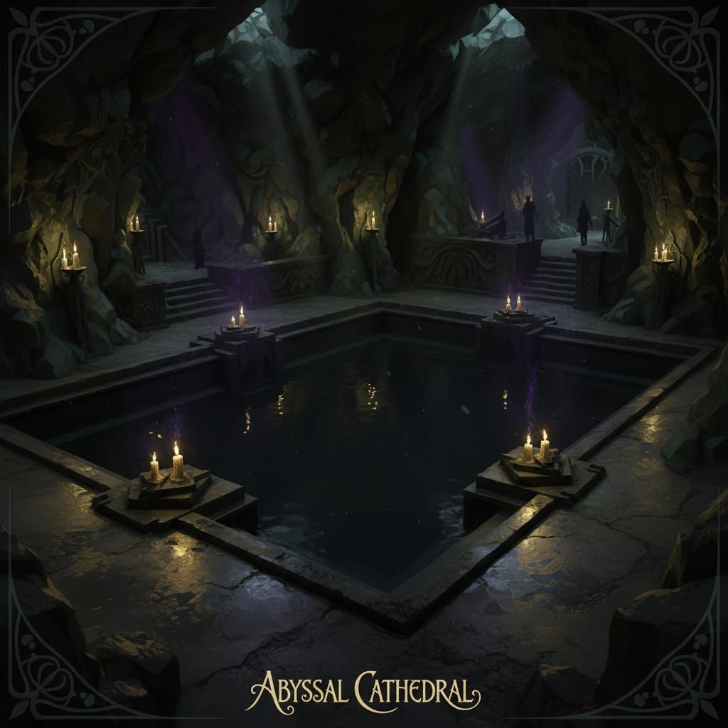 Mysterious Underground Pool with Candlelight Illumination