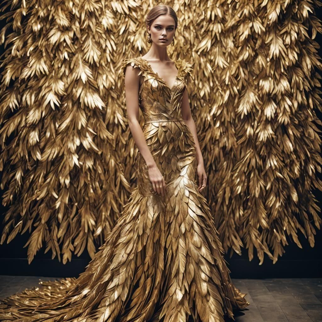 Zara Magazine Cover: Model in Gold Feather Gown