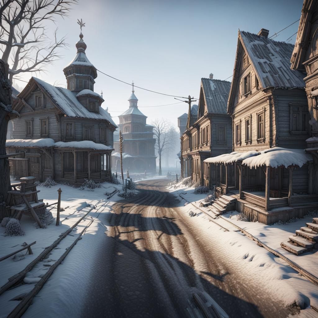 Snow-Covered Abandoned Ukrainian Town in Cinematic 3D