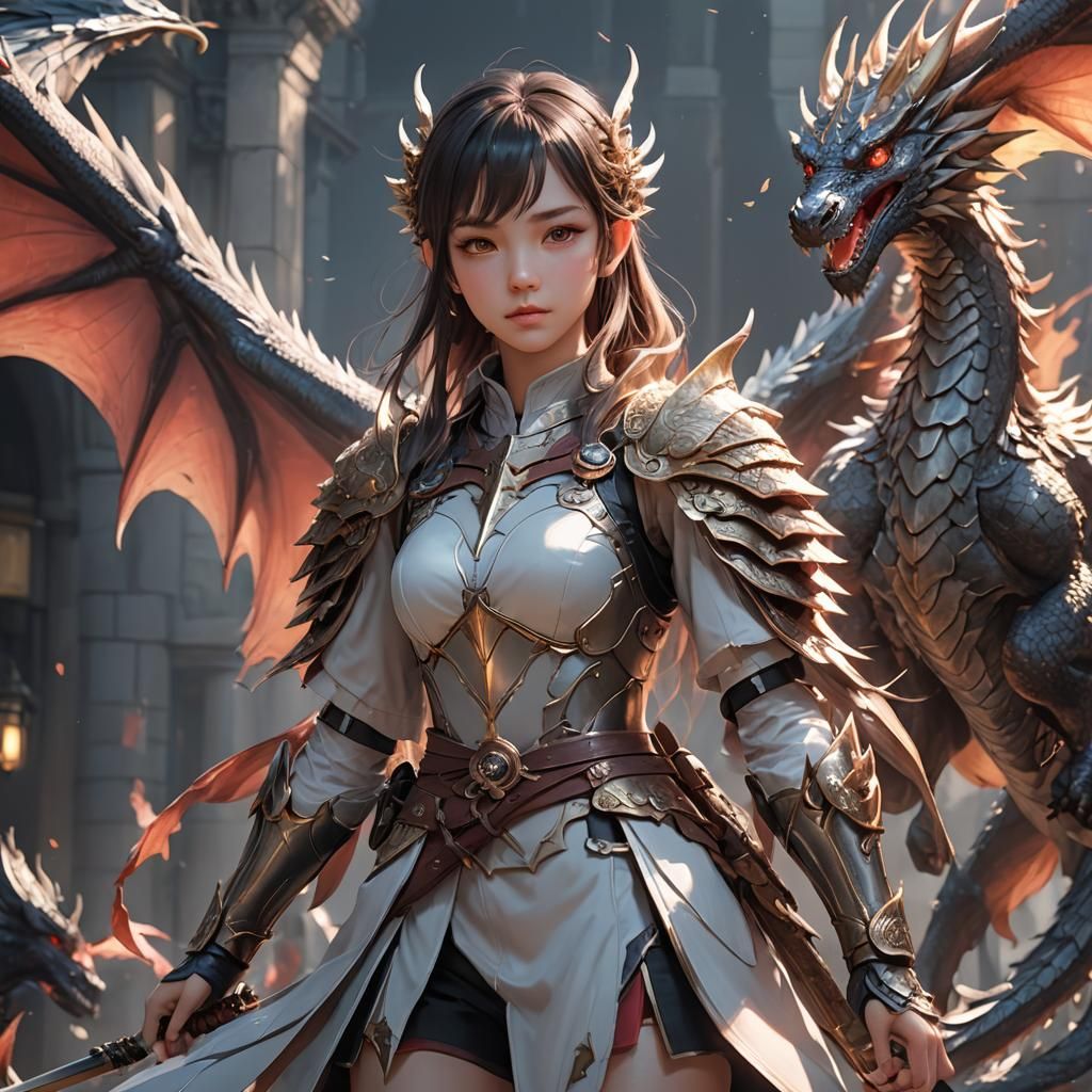 Anime Girl with Dragon Wings in 3D