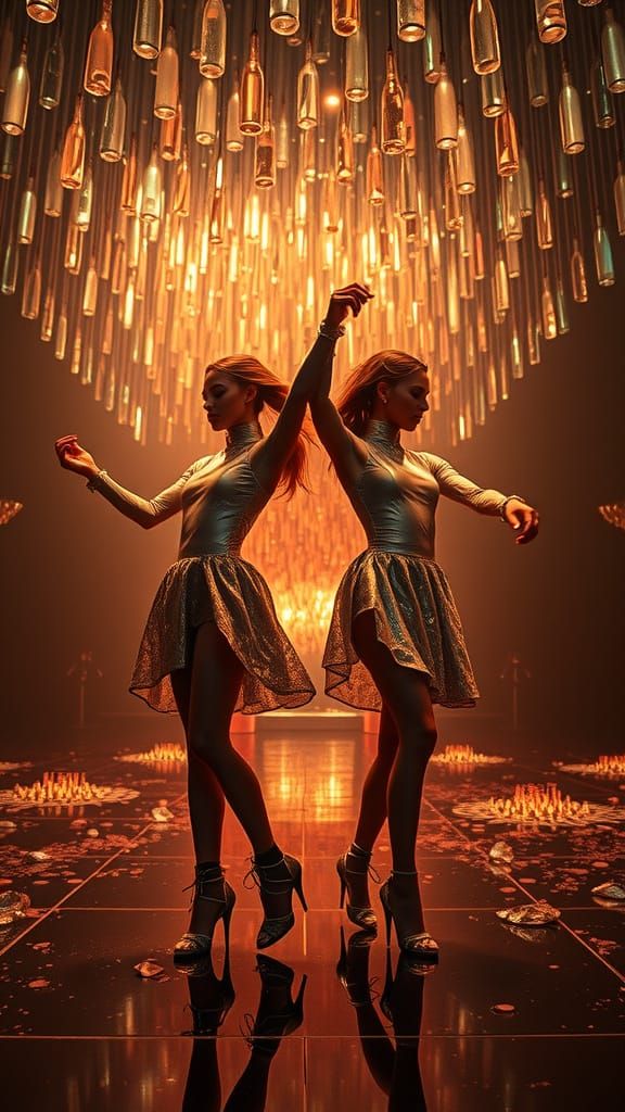 Girls Dance in Futuristic Glass Bottle Room