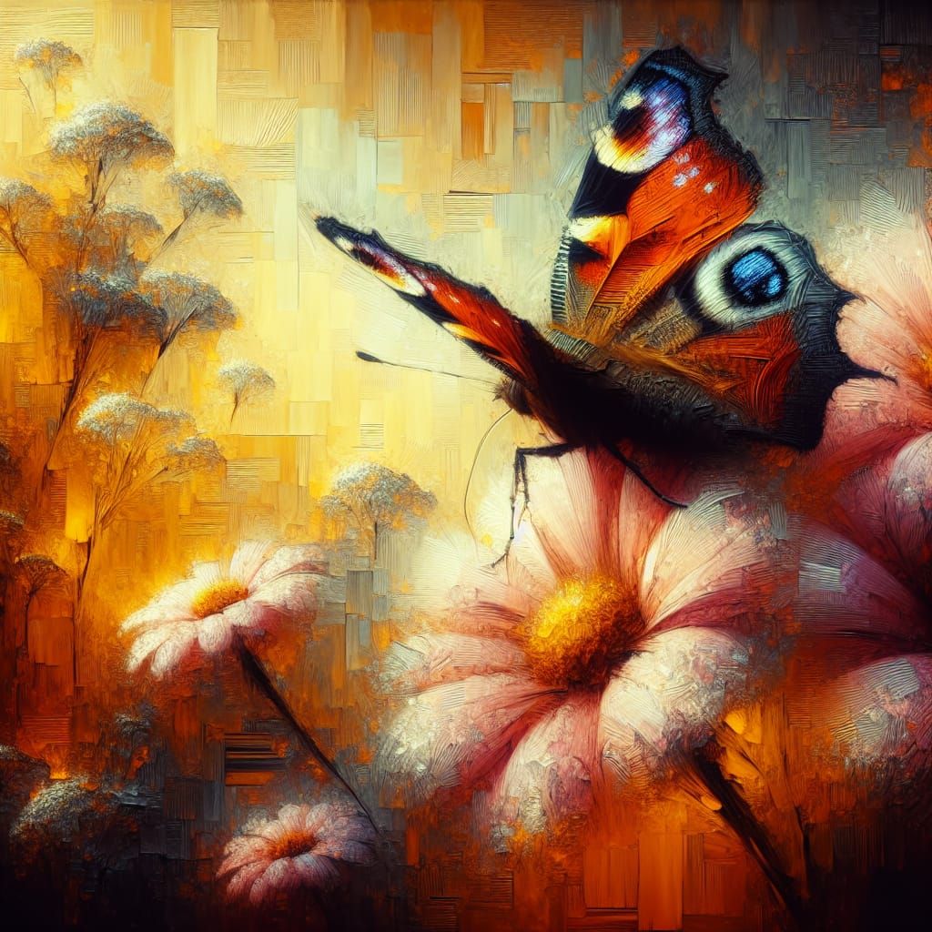 Impasto Butterfly on Vibrant Flower