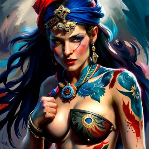 Wolf Warrior Woman Portrait in Daeni Style