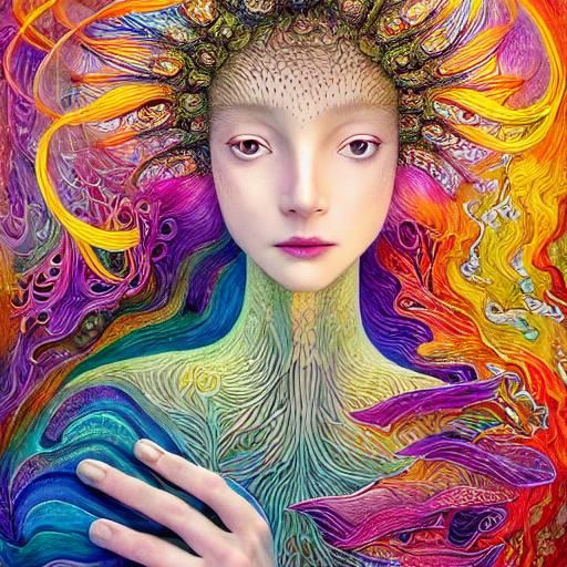 Surreal Sun and Moon Flower in Watercolor Style