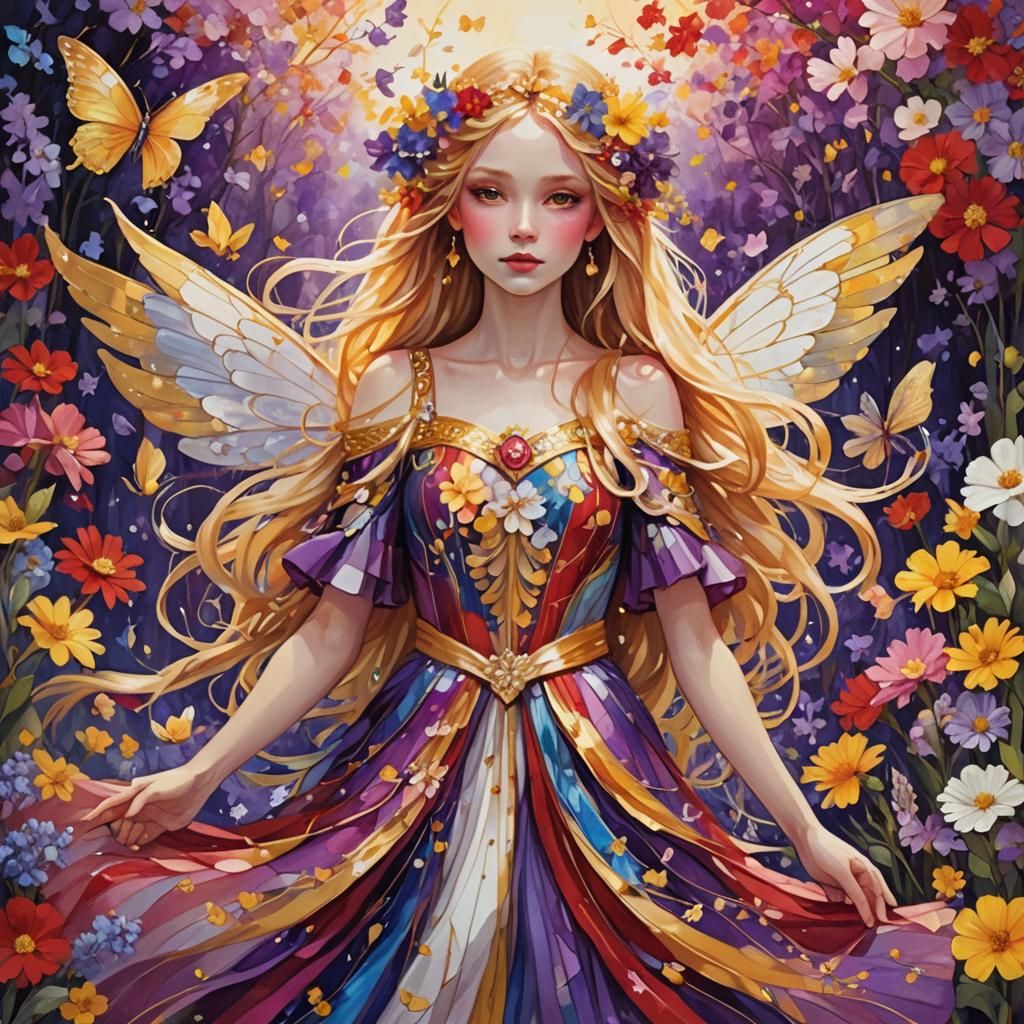 Enchanting Fairy in Dreamlike Flower Meadow