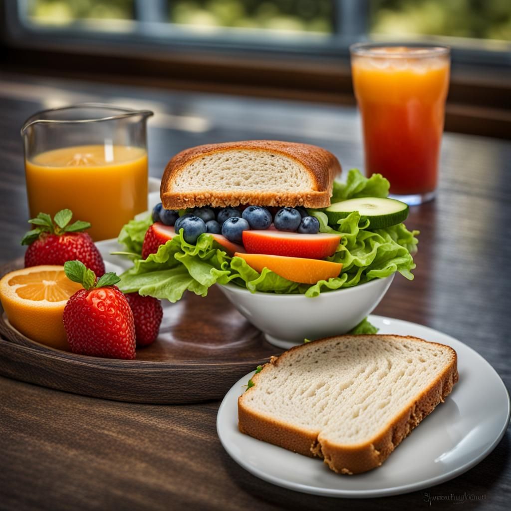 Healthy Lunch Plate: Salad, Fruit, and Sandwich