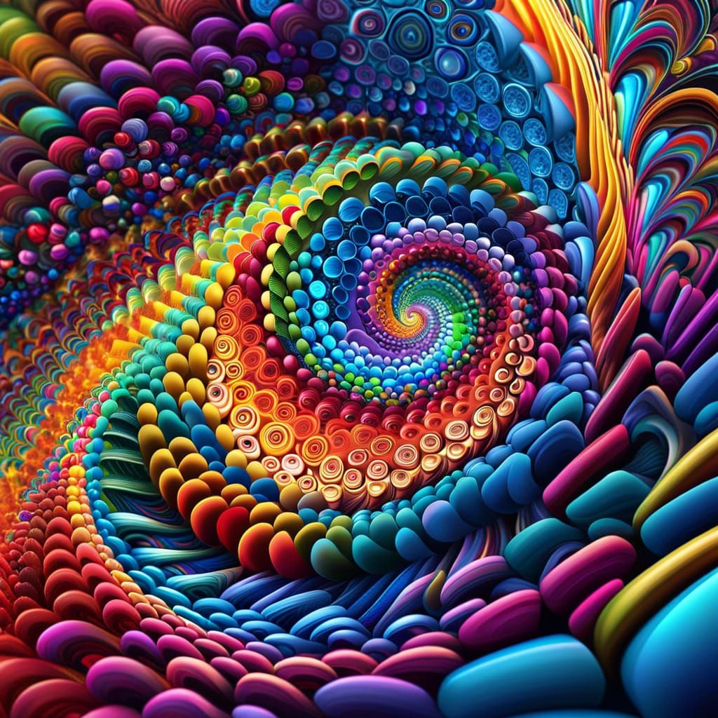 Colorful Bottle Cap Swirls: Abstract Mixed Media Art