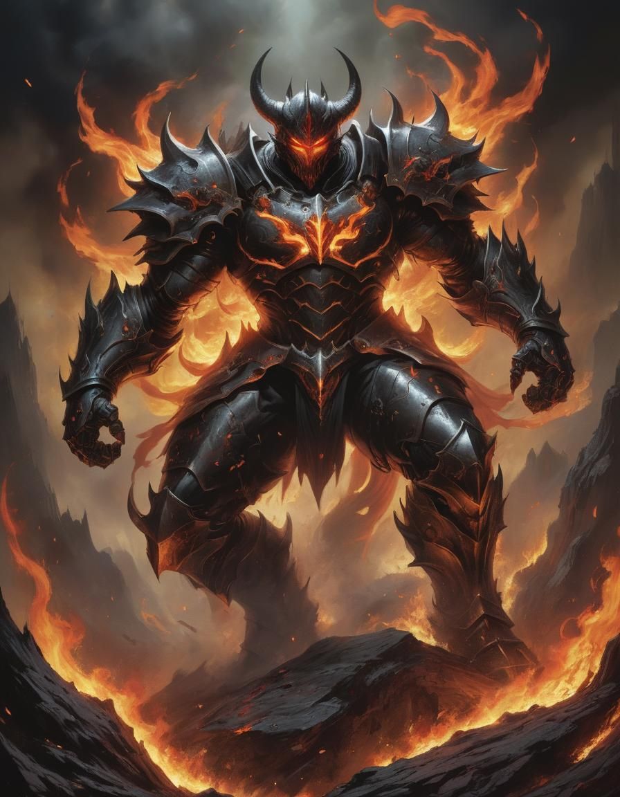 Fiery Armored Demon Knight in Comic Book Art