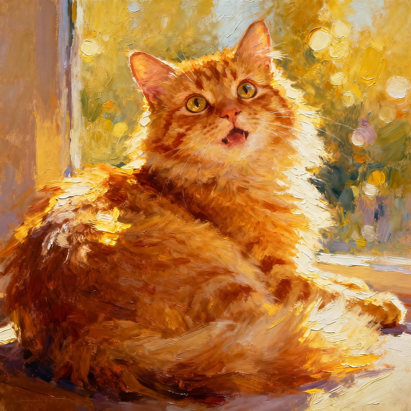 Fluffy Orange Cat Basking in Golden Sunlight
