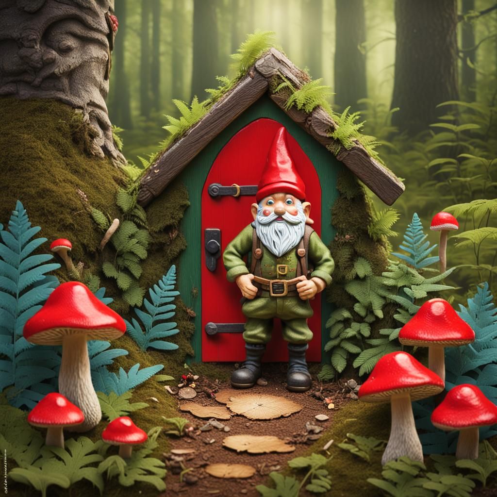 Gnome and Fairy Door in Abstract Art