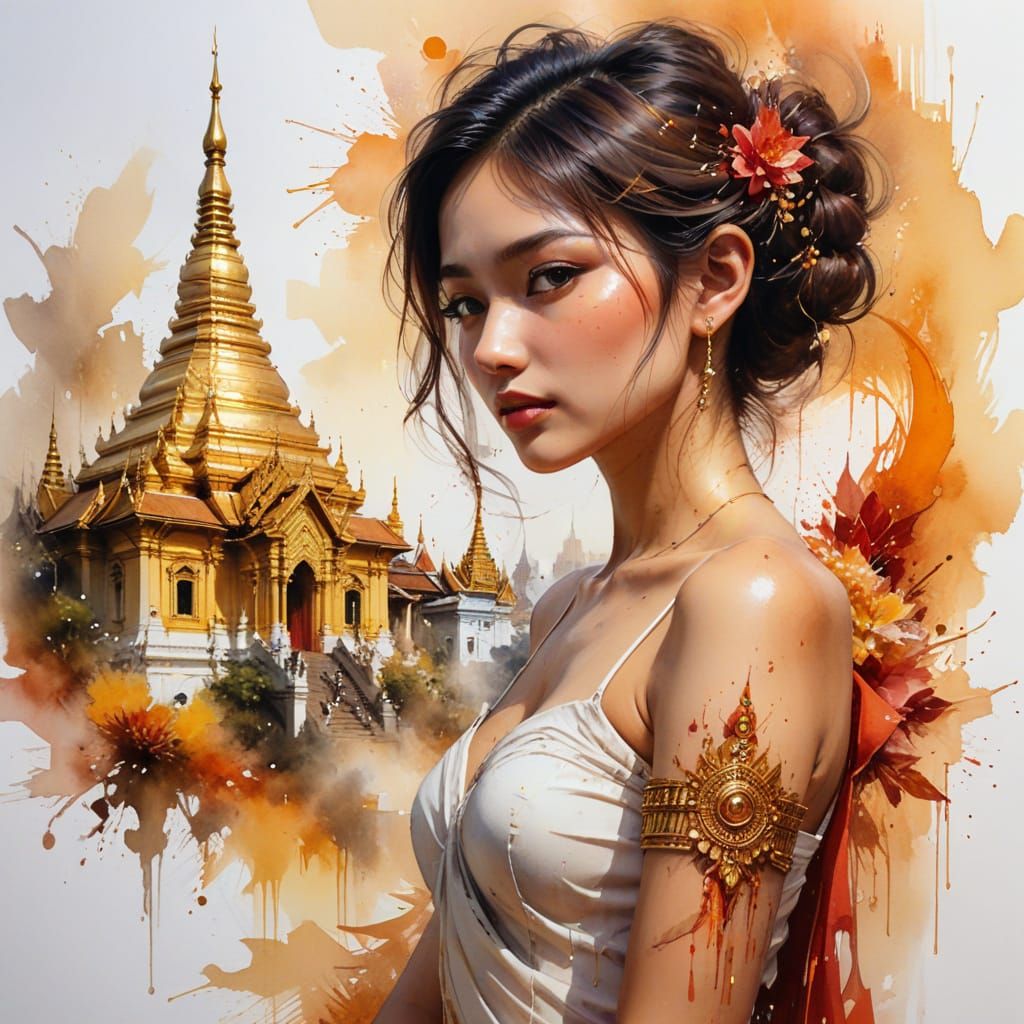 Yangon Myanmar Golden Hour: A Watercolour Cityscape