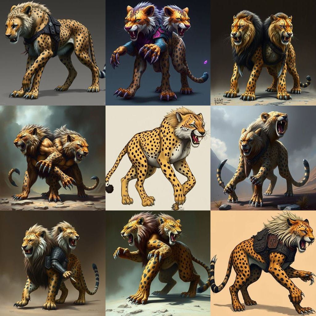Two-Headed Lion Cheetah Hybrid Predator