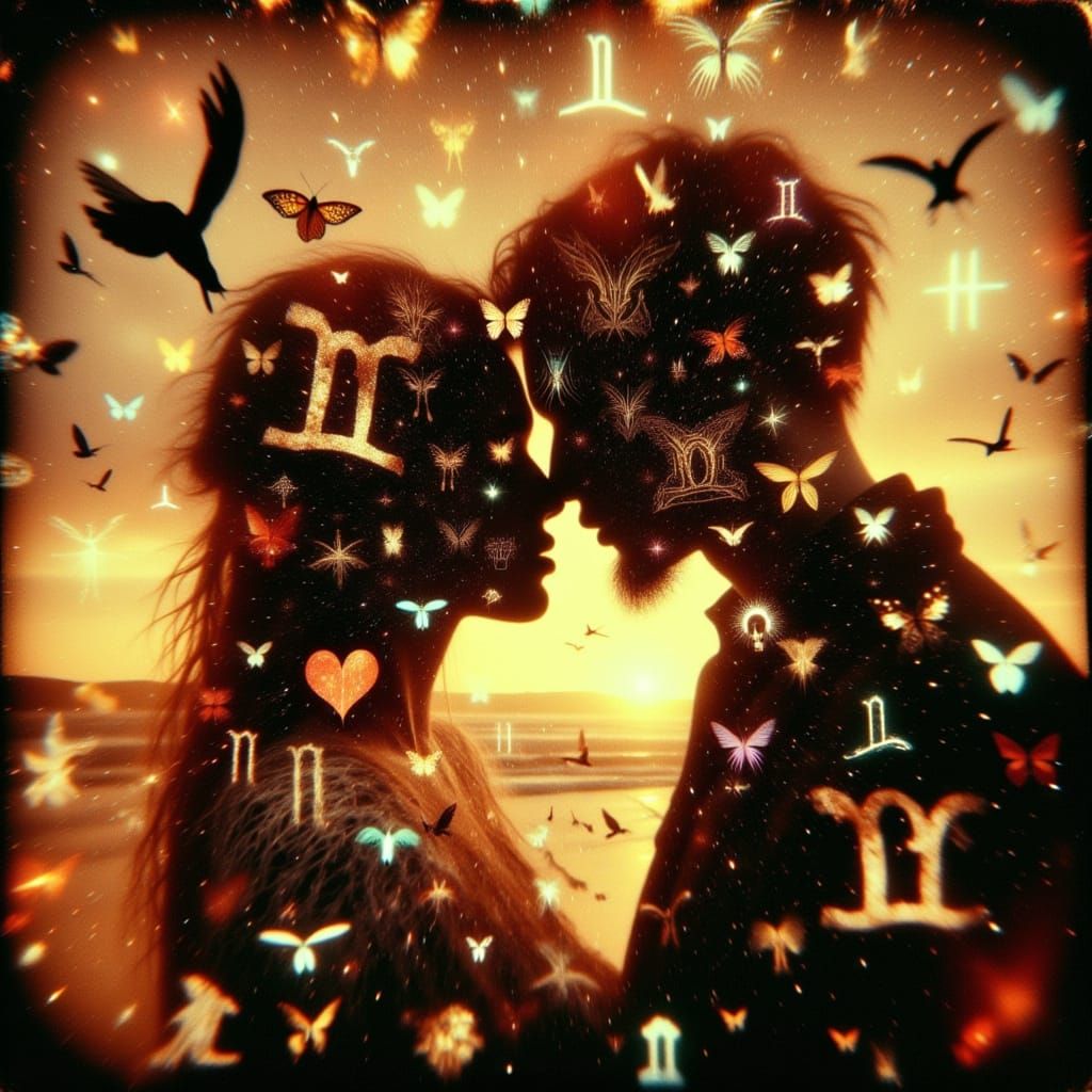 Double Exposure Love Amidst War in Vibrant Sepia Tones