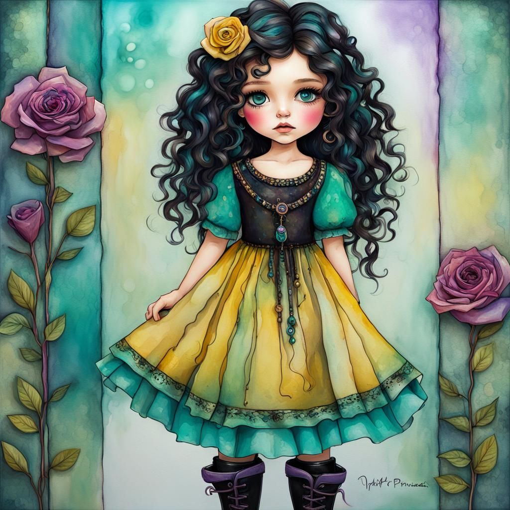 3D Render of a Little Gypsy Girl in Oil and Ink