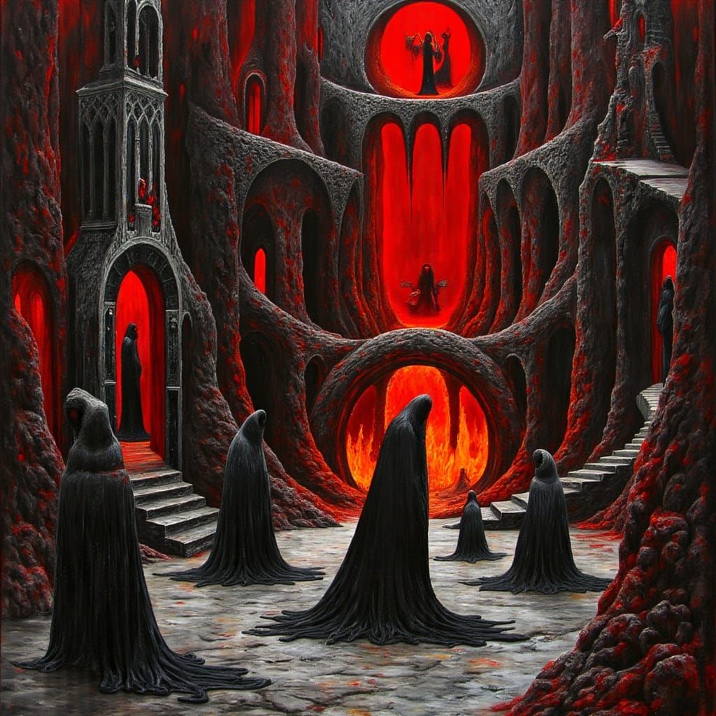 Cavernous Hades Entry in Dark Oil Paint Style