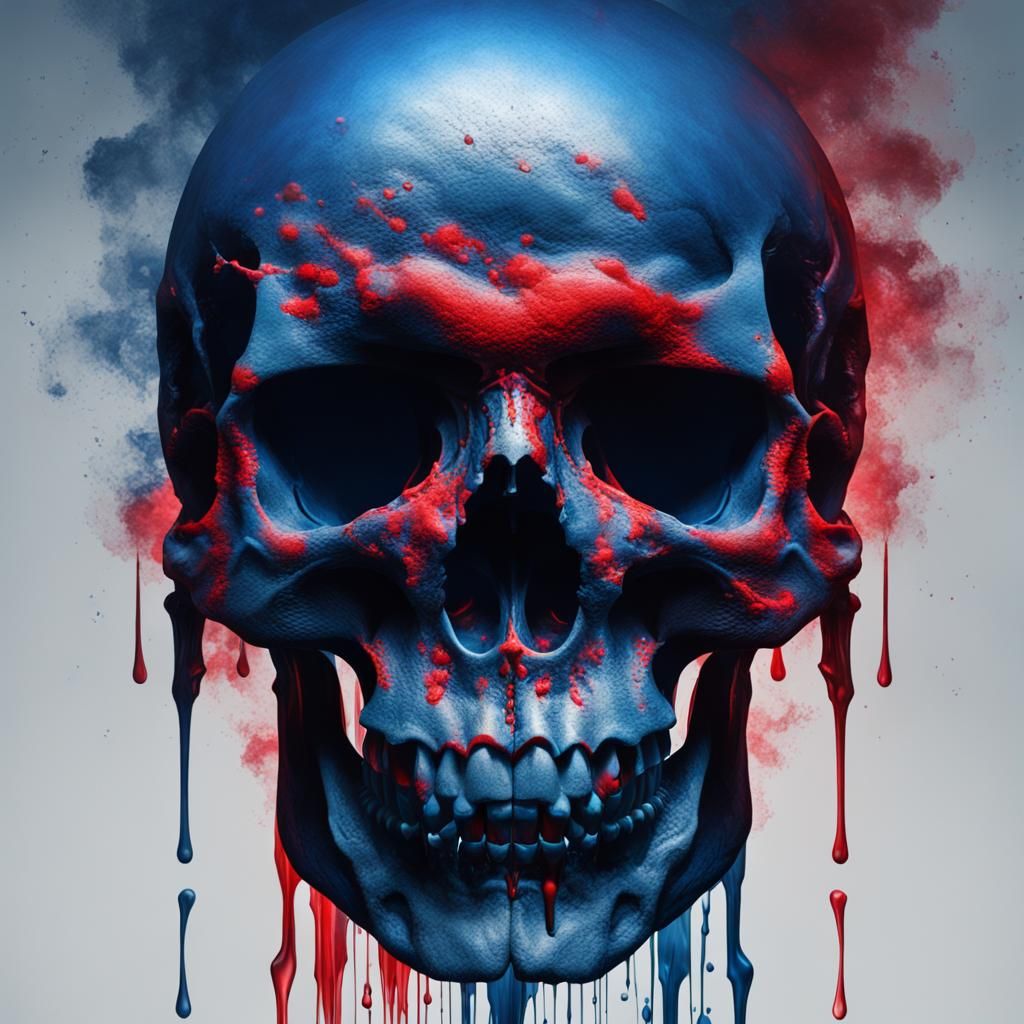 Smoky Skull with Red and Blue Double Exposure