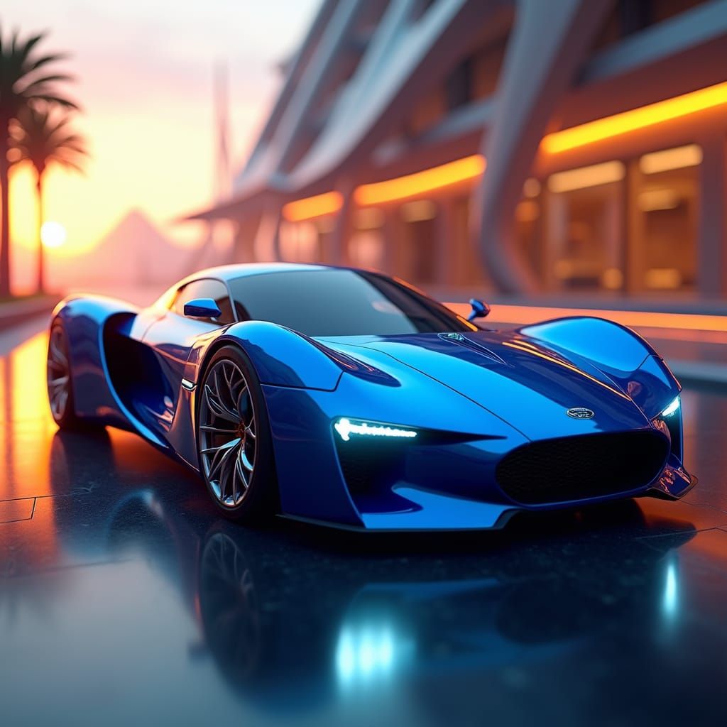 Electric Blue Supercar in Urban Landscape