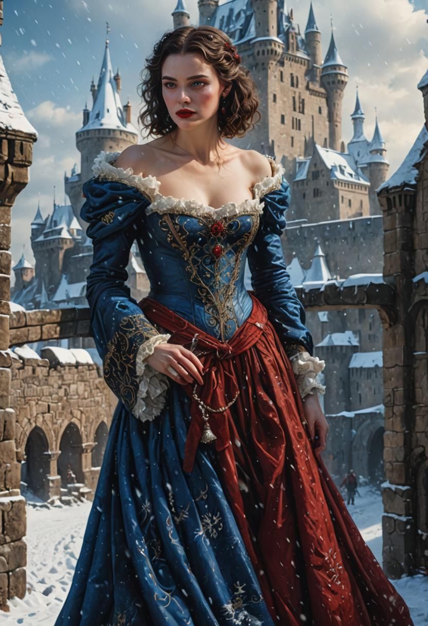 Snowy Castle: 16th Century Woman in Gerald Brom Style