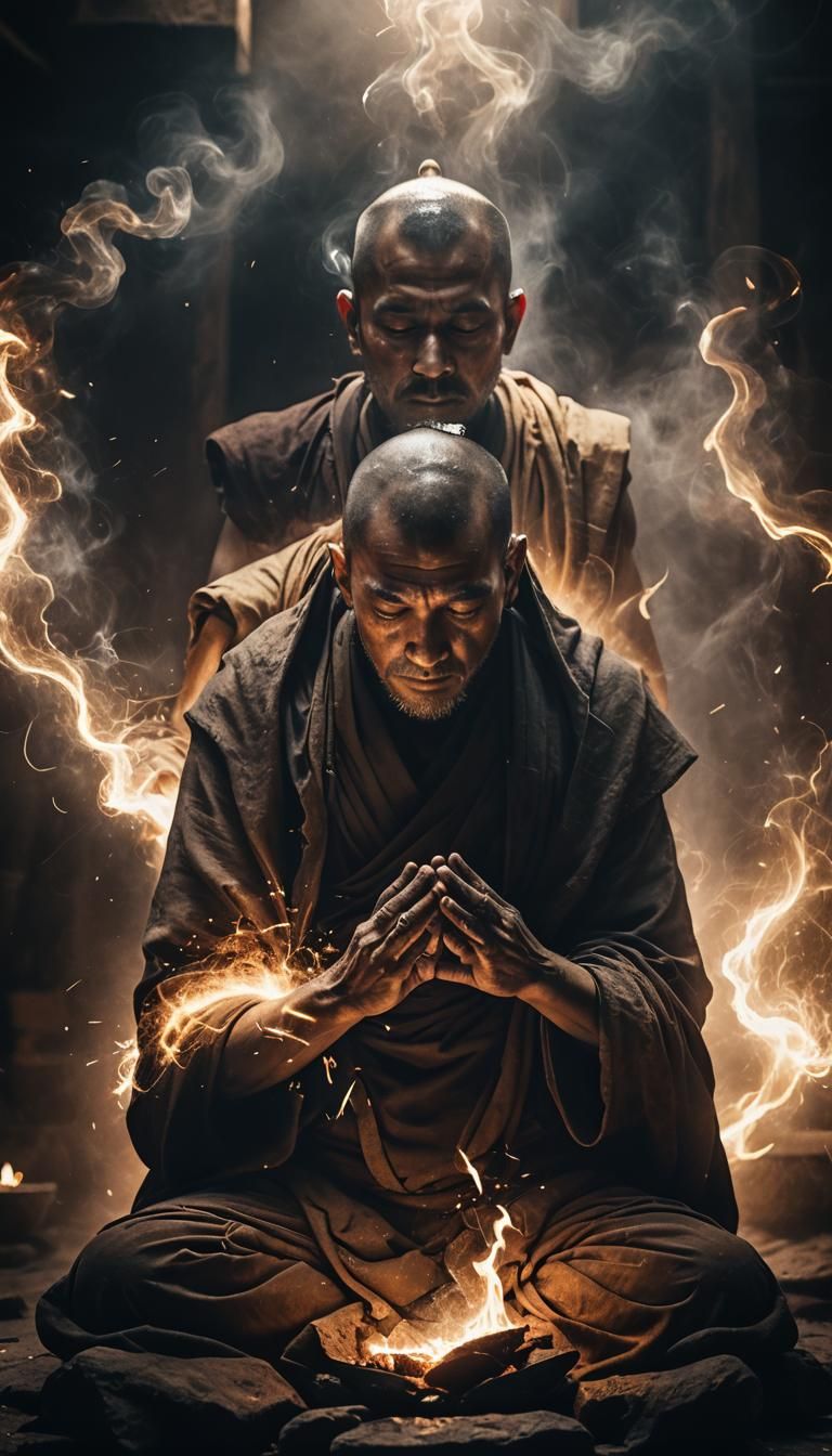 Meditating Monk Radiating Light, Unreal Engine Render