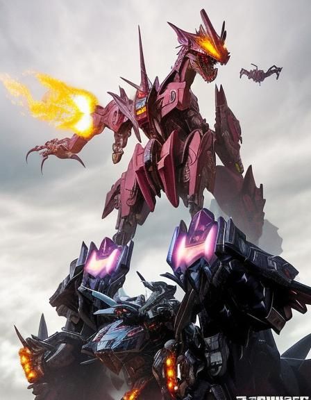 Robotic Dragon Breathing Fire in Black Fog