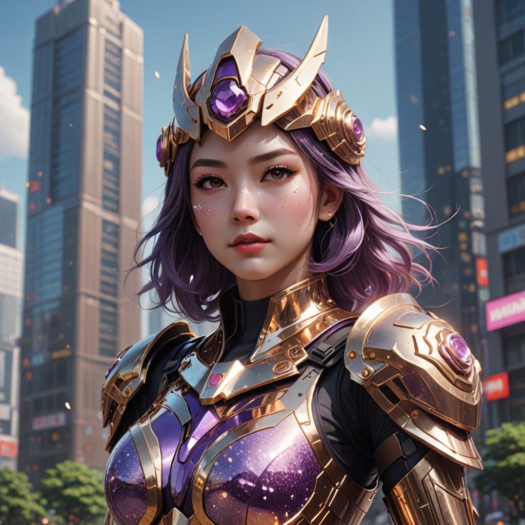 Vigilante Goddess in Rose Gold Armor