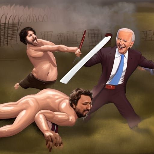 Trudeau vs Biden Sausage Battle: Hyperrealistic Art