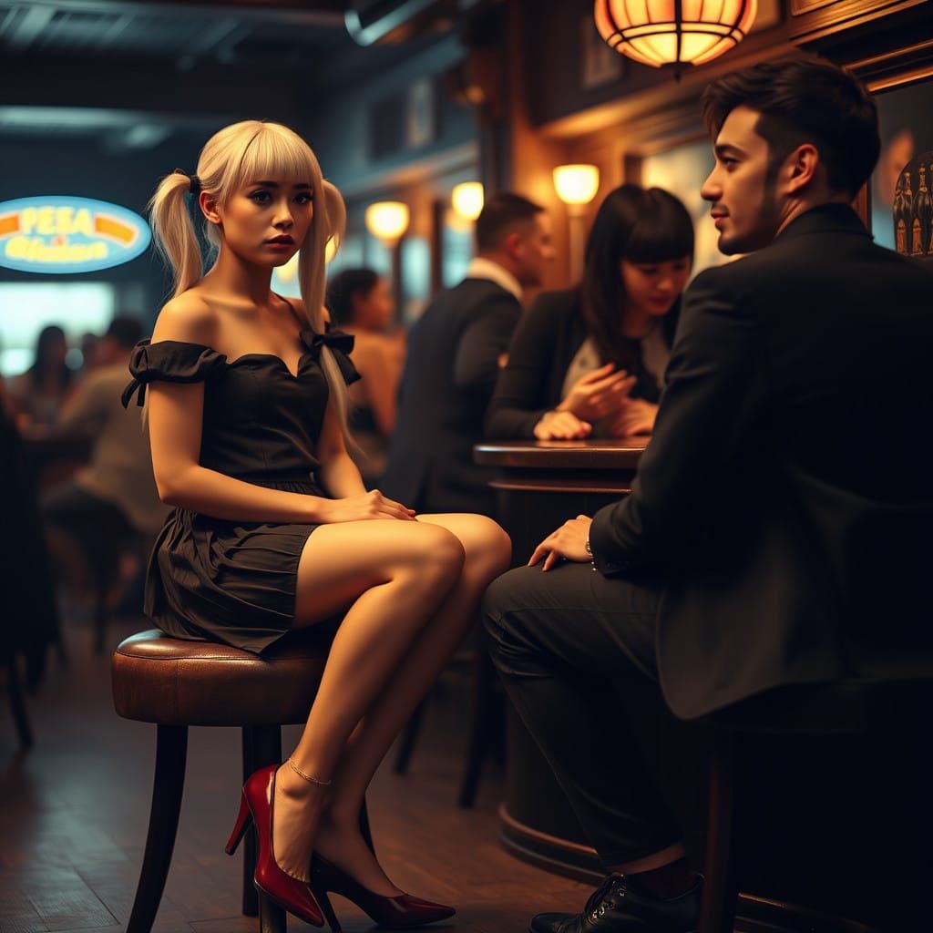 Intimate Moment in a Dimly Lit Pub