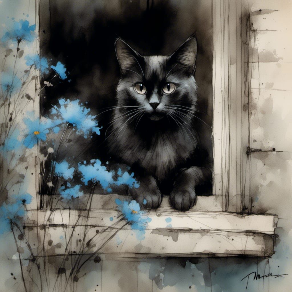 Charcoal and Ink Portrait of a Cat