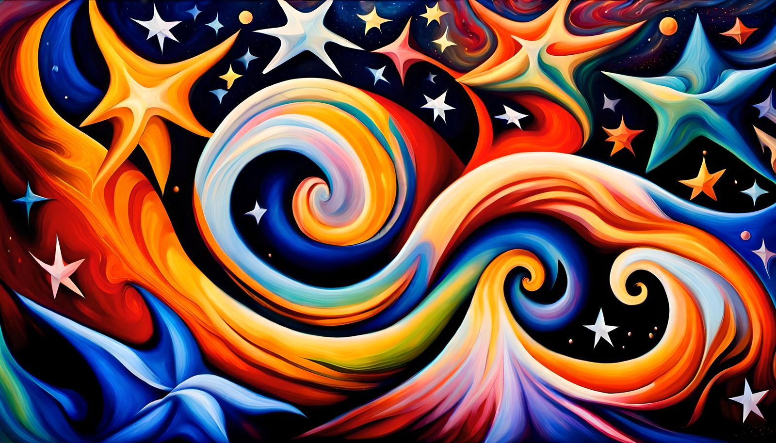 Iridescent Stars Dance in Abstract Impasto Oil Painting