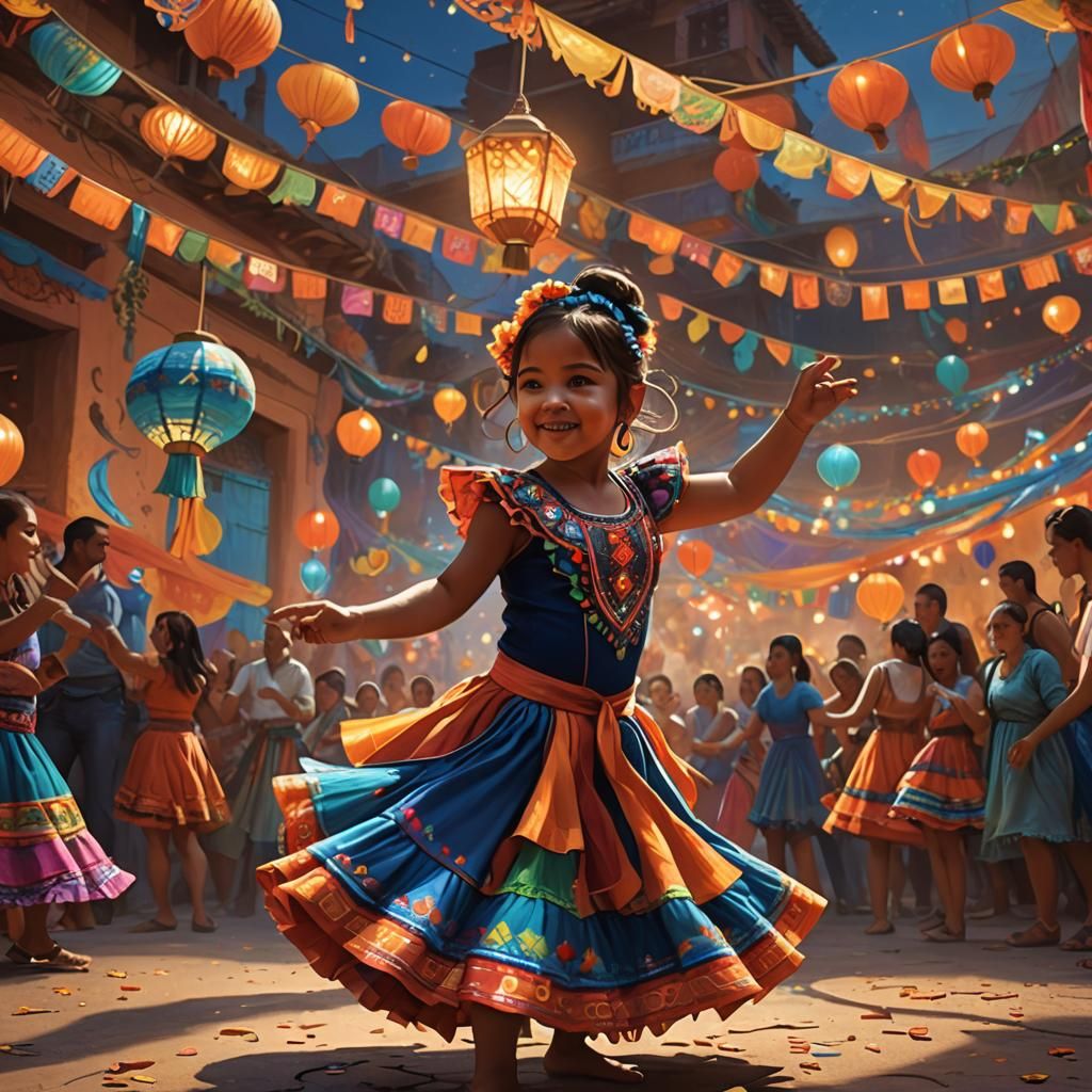 Toddler Dancing at Mexican Festival: Digital Matte Painting