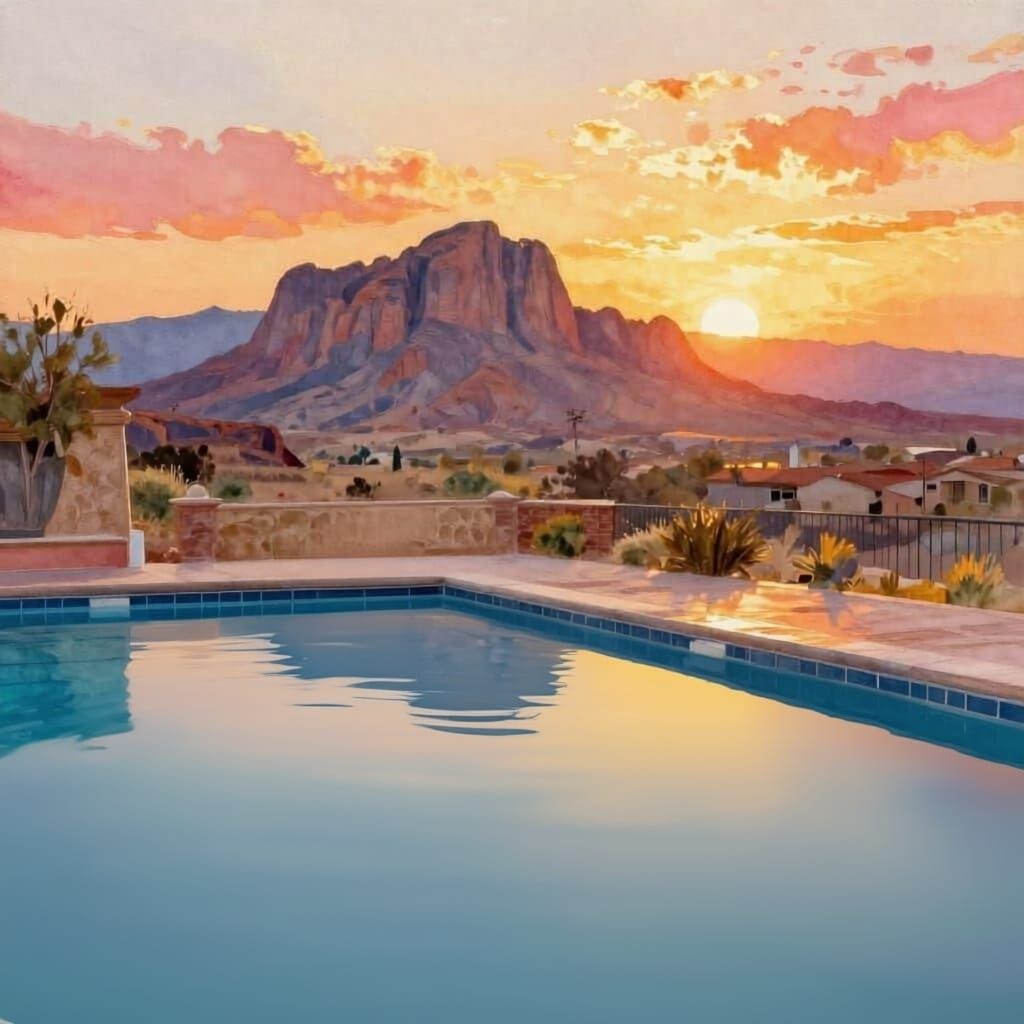 Sunrise Over Superstition Mountains in Watercolor Style