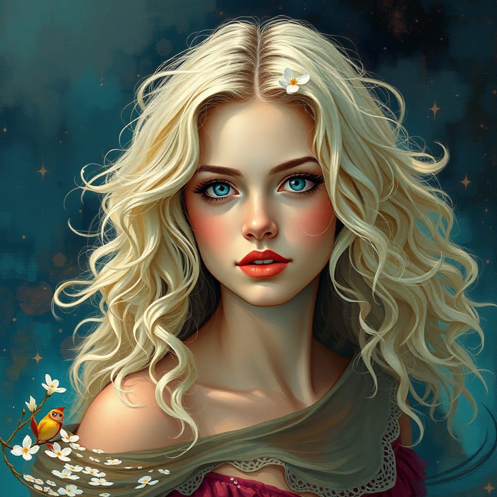 Beautiful Mermaid in Deep Ocean with Glowing Lights