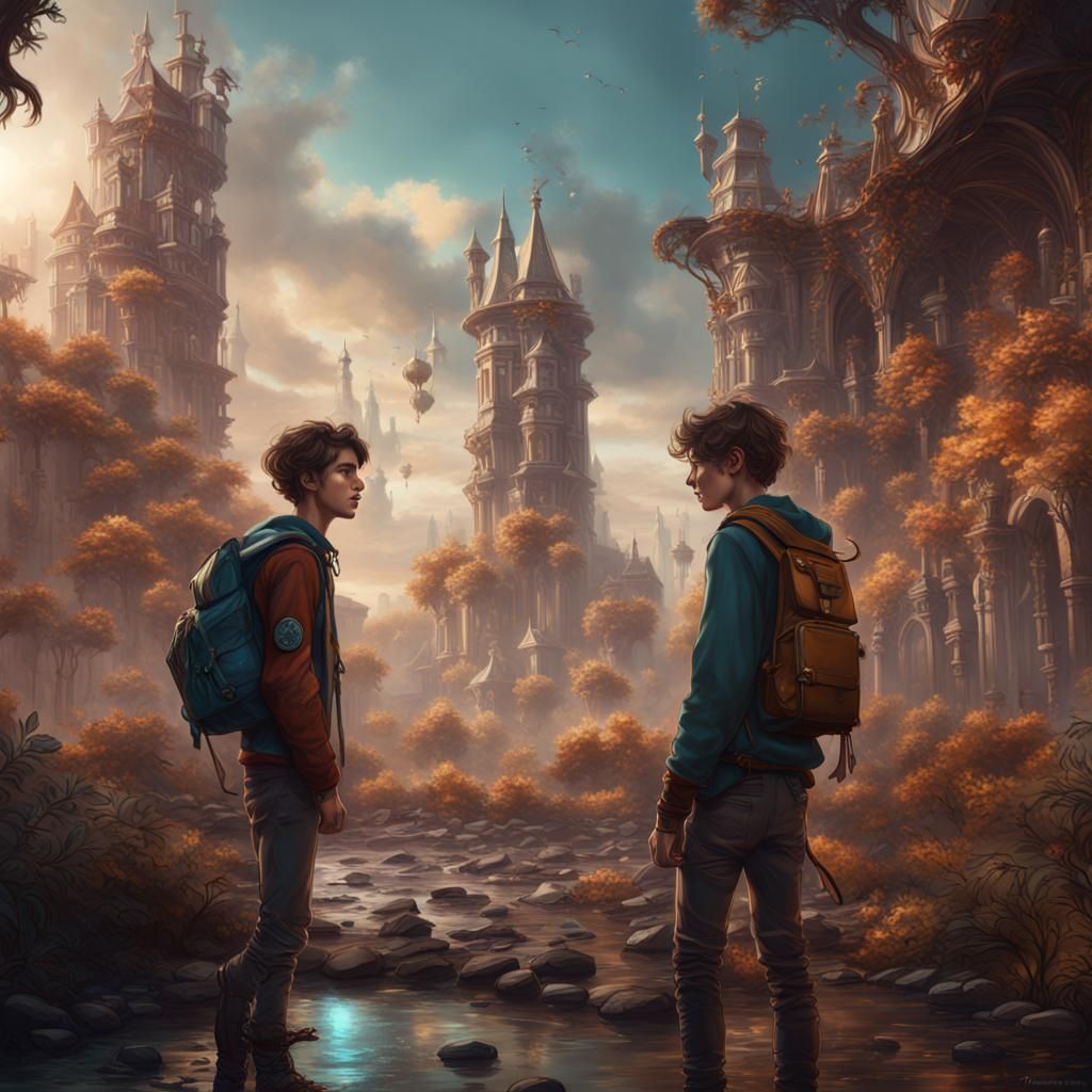 Teenage Time Travelers in Detailed Matte Painting